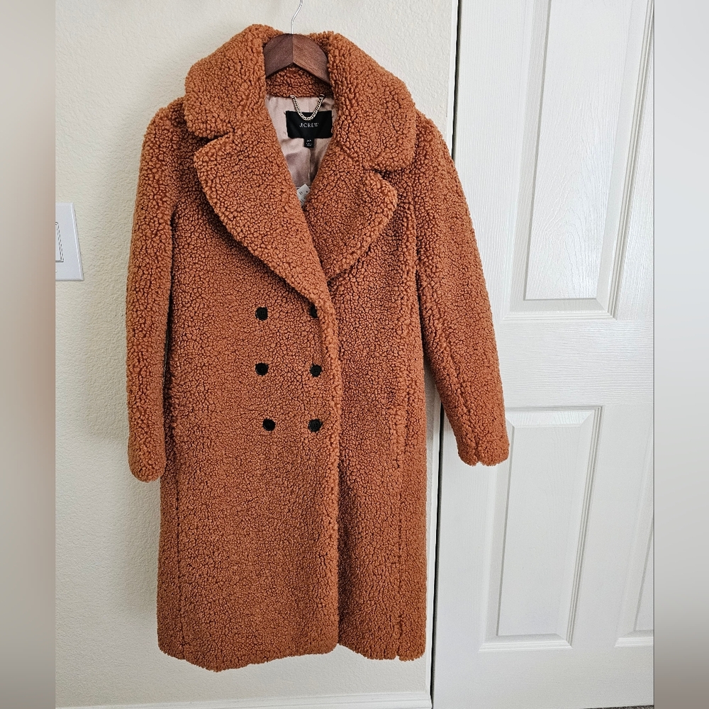 J. Crew Teddy Trench Pea Coat Jacket Mid Length Burnt Orange PM Petite Medium